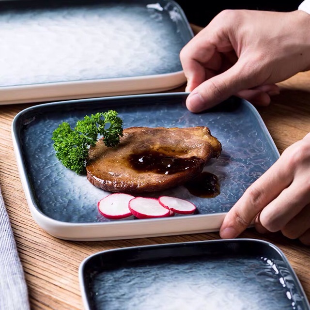 Link tách lẻ set bát đĩa sứ vân đá sóng nước xanh đĩa bít tết, salat đồ Âu cao cấp