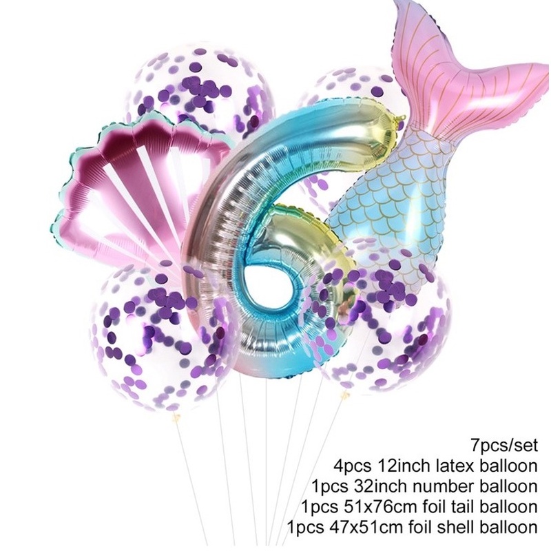 Set 7 Bong Bóng Hình Đuôi Nàng Tiên Cá Xinh Xắn Dùng Để Trang Trí Tiệc Sinh Nhật