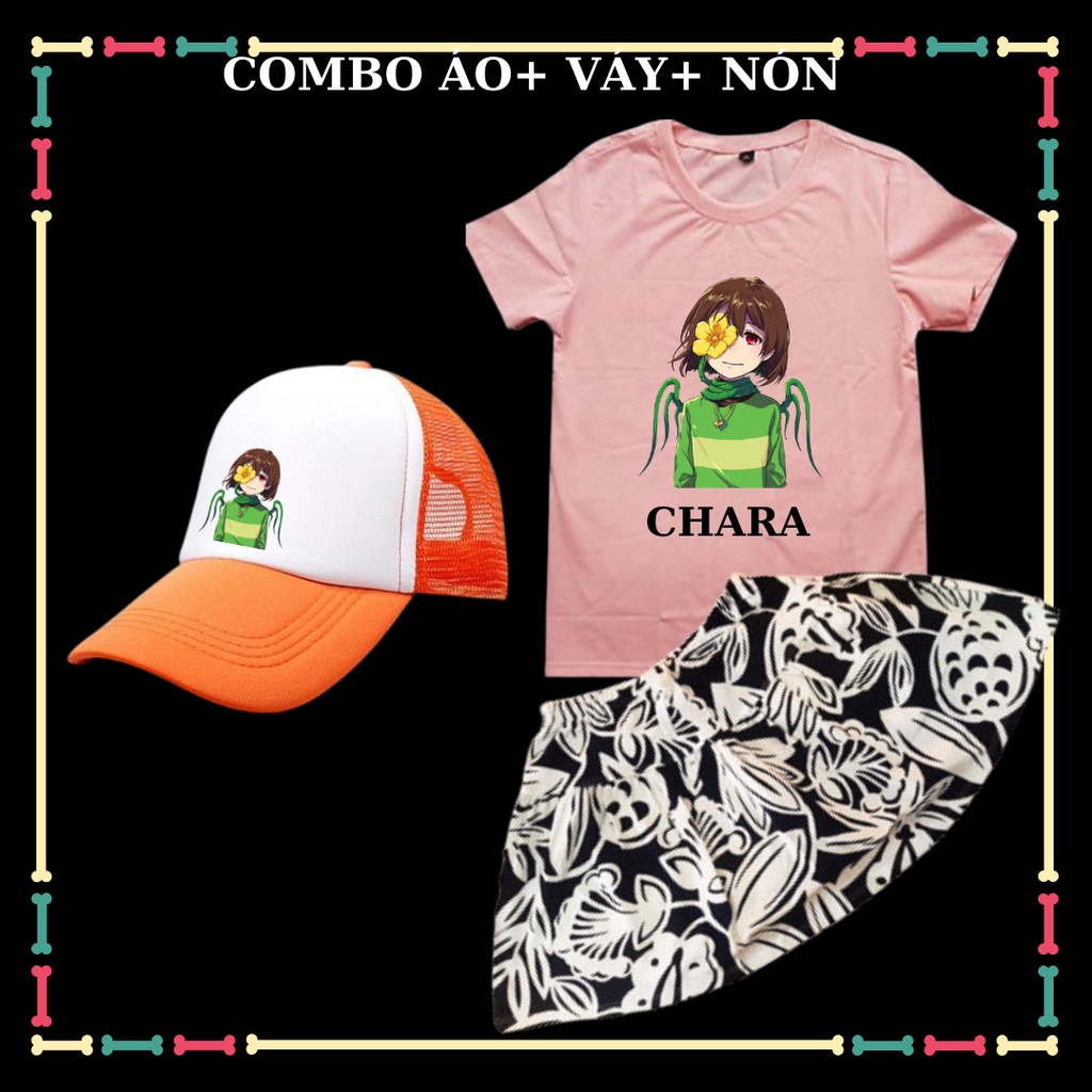 Combo Váy+ Nón+ Áo Chara dễ thương cho bé gái vải cotton xịn xò