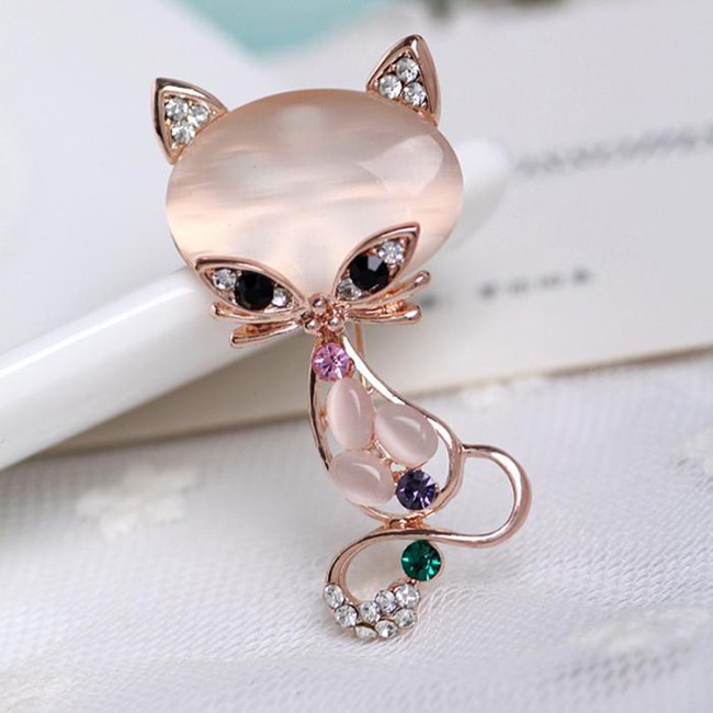 Ghim cài áo hình con cáo đính đá pha lê phong cách Hàn Quốc