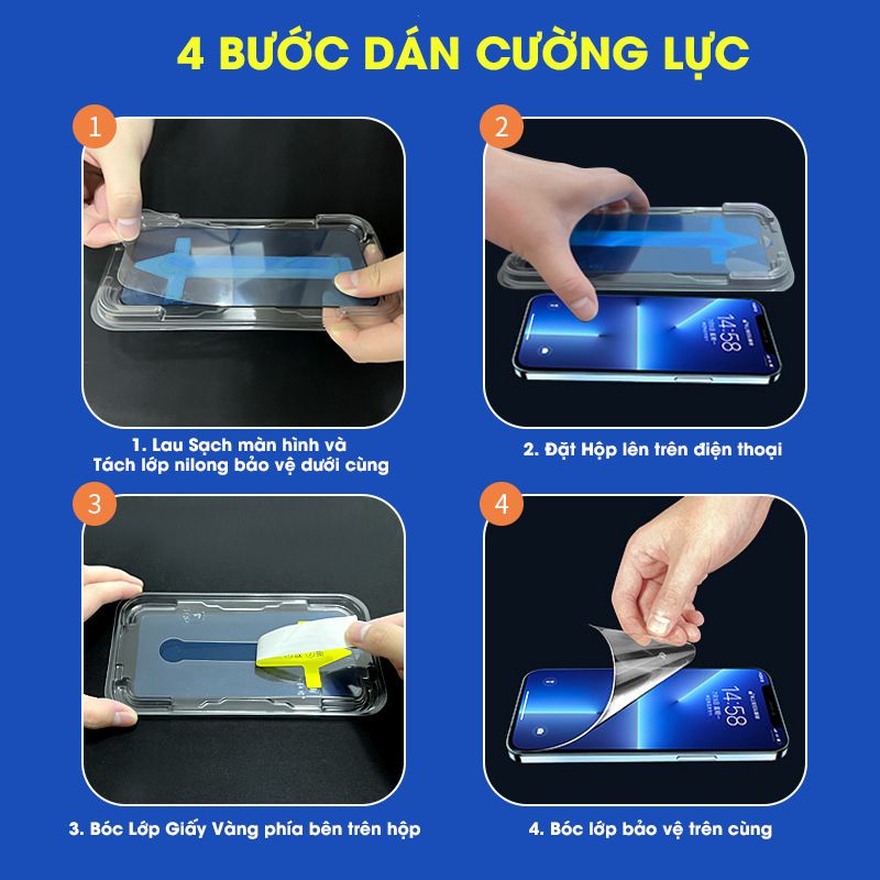 Kính cường lực khung tự dán dành cho Iphone 1112 13 X Xs Xs Max Xr Blue Arrow Chống Bụi Lỗ Loa Full Màn 9H Handtown