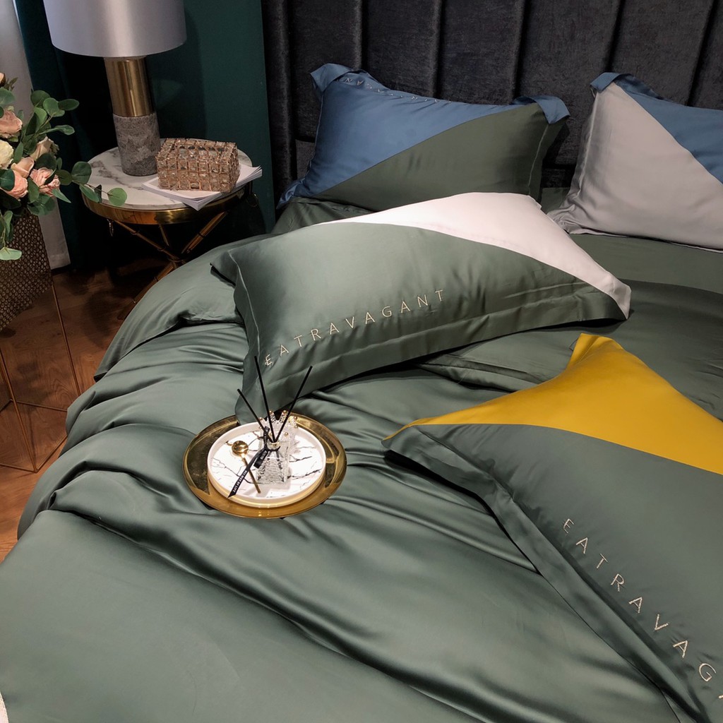 Bộ Chăn Ga Gối Lụa Tencel 100S Cao Cấp Chăn Drap Nhập Khẩu Siêu Sang Xịn Min Mát Sét Chuẩn 04 Món