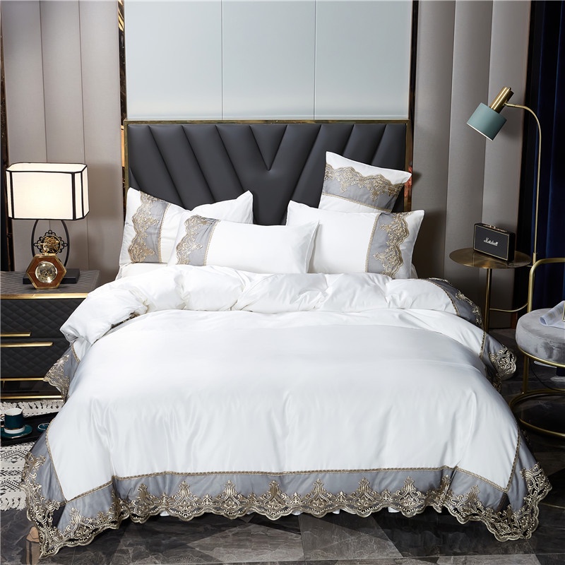 Solid washed cotton fitted sheet four piece set bed four seasons bedspread bedding dormitory quilt cover three piece sheet set