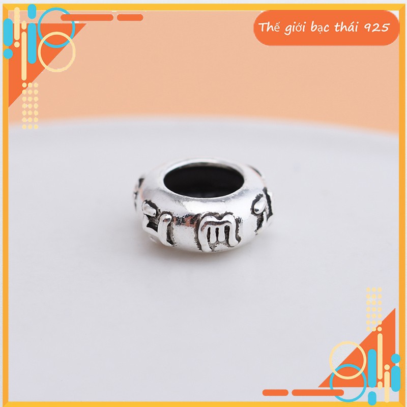 Charm bạc chặn hạt họa tiết lục tự minh chú chữ nổi