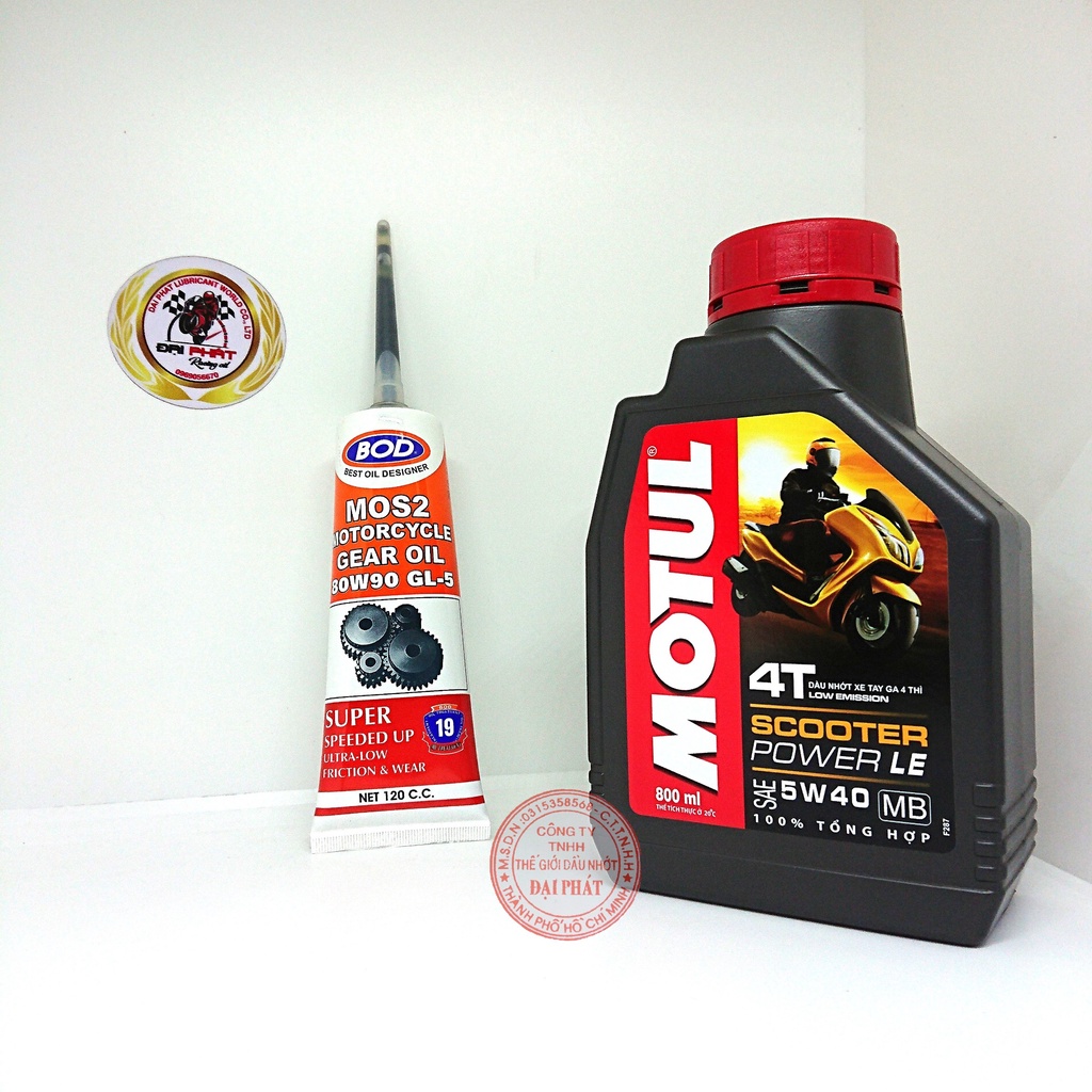 Compo nhớt máy motul scooter power le 800ml,hộp số BOD 80w90 Mos2 120m