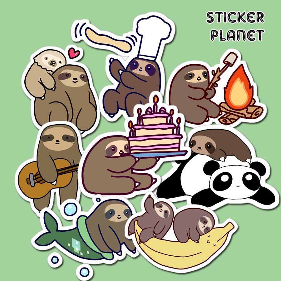 Sticker trang trí mũ bảo hiểm, đàn, guitar, ukulele, điện thoại laptop hình con lười