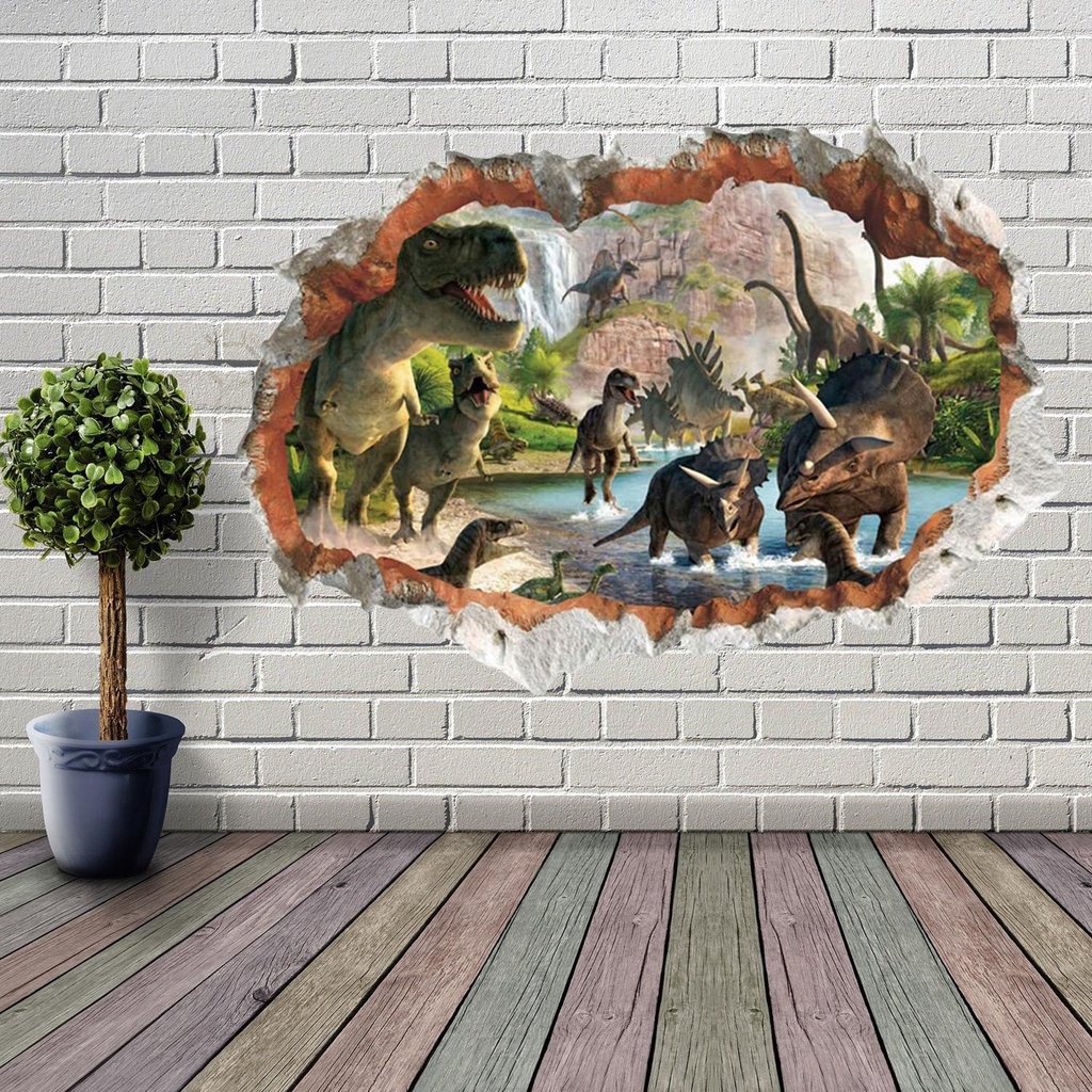 Sticker Dán Tường Họa Tiết Khủng Long 3D Tự Dính Để Trang Trí Phòng Bé
