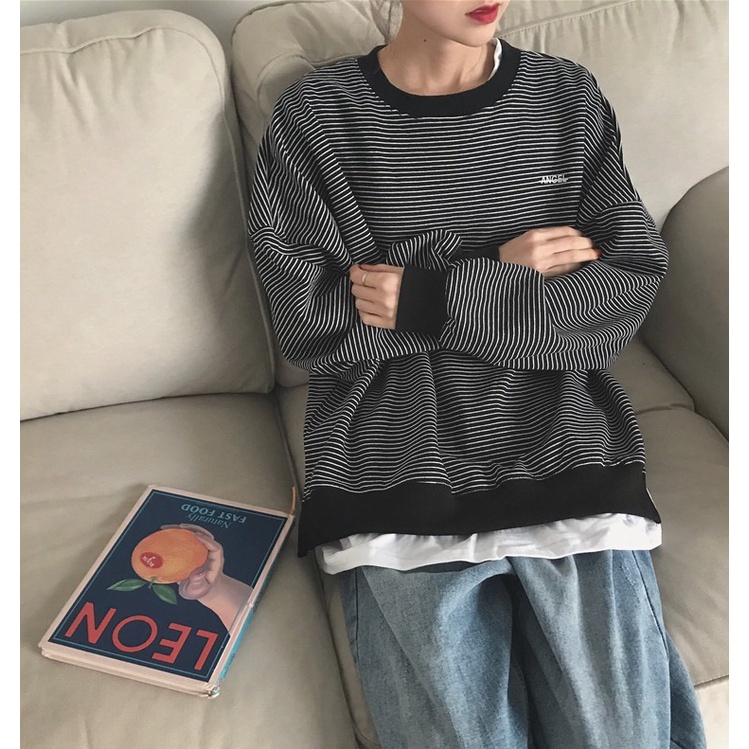 SUXI  Áo Thun Nữ Dài Tay Cổ Tròn Thời Trang Hàn Quốc