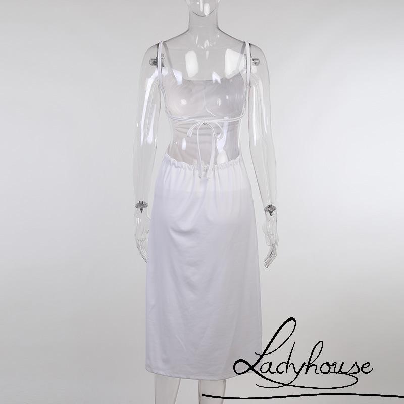 Đầm Dài Cổ Chữ U Không Tay Hở Lưng Màu Trơn Thời Trang Mùa Hè Dành Cho Nữ