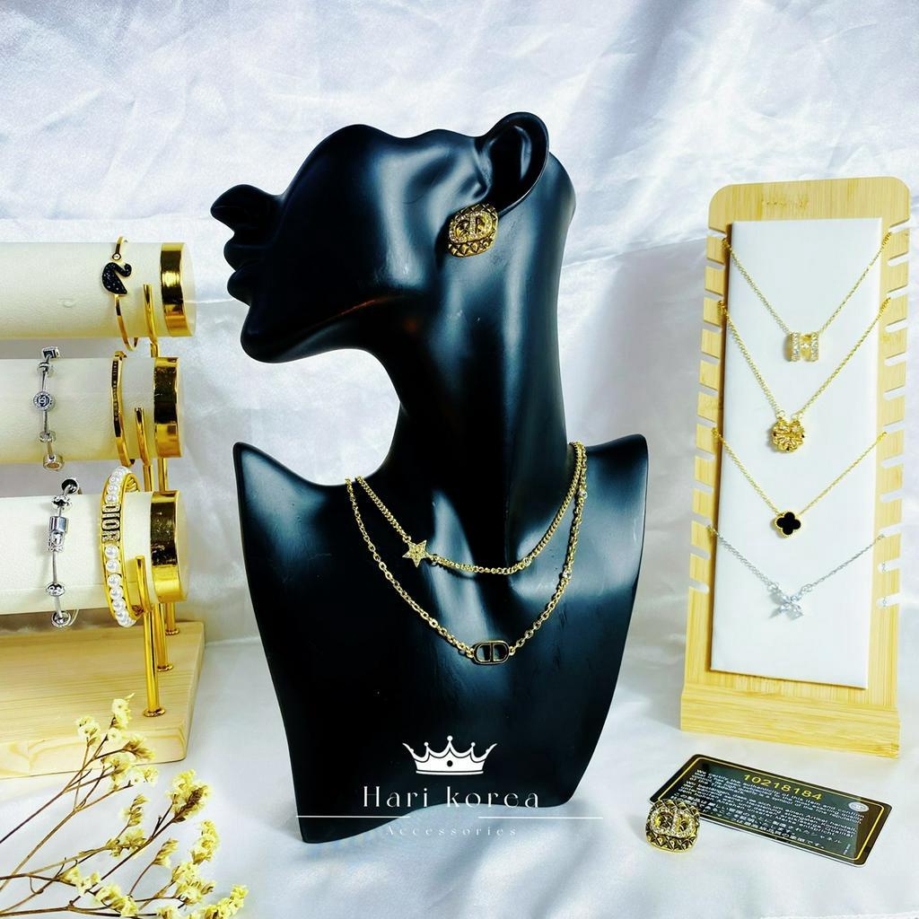 Sét trang sức CD, Vòng cổ và khuyên tai nữ hãng cao cấp, phụ kiện dây chuyền nữ Hari korea accessories