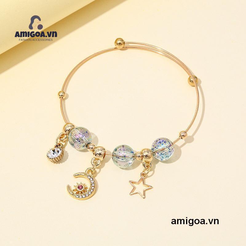 Vòng Đeo Tay Đính Hạt Họa Tiết Mặt Trăng / Ngôi Sao Phong Cách Hàn Quốc