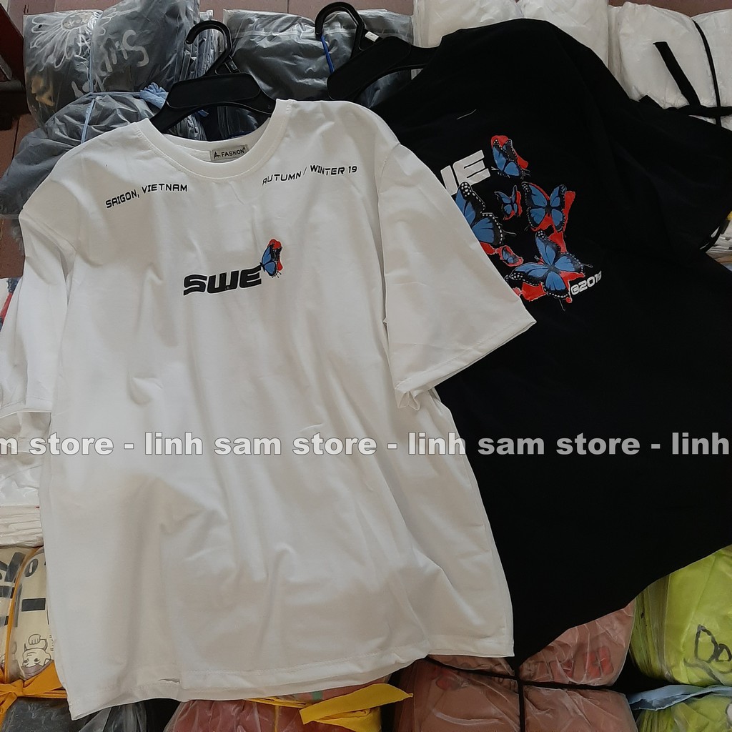 Áo thun tay lỡ nữ freesize phông form rộng Unisex, mặc cặp, nhóm, lớp in HÌNH BƯỚM chữ SWE