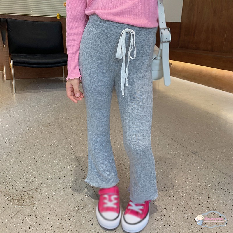 Quần Dài Ống Loe Lưng Thun Màu Trơn Thời Trang Hàn Quốc Cho Bé Gái