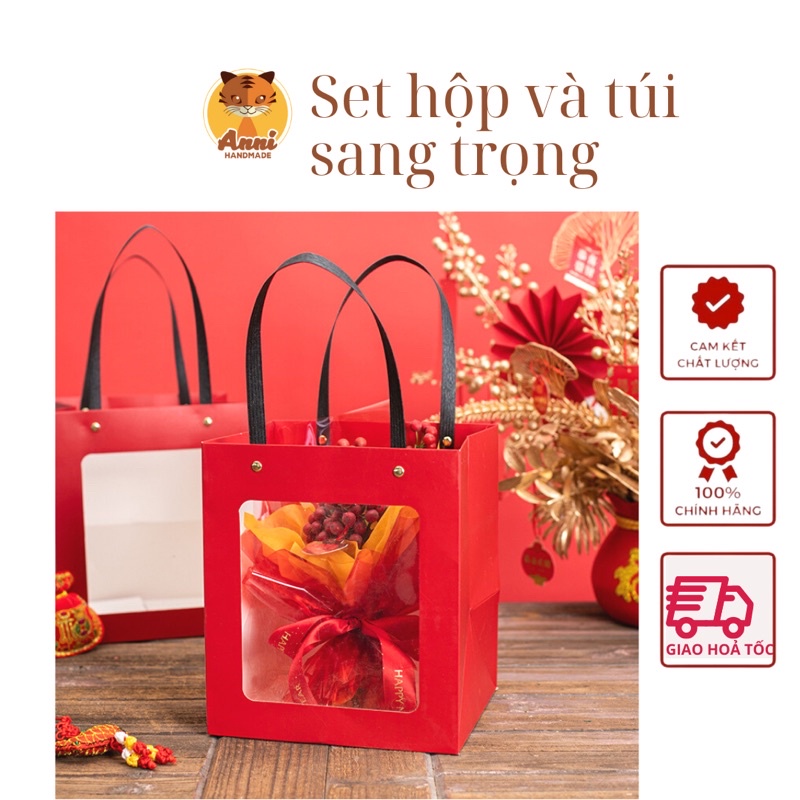 Set hộp và túi quà màu đỏ sang trọng Anni Home