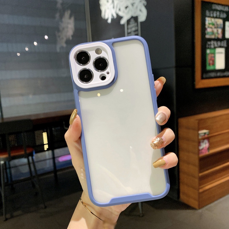 Ốp lưng chống sốc trong suốt có viền tương phản dành cho iPhone 13 12 11 Pro Max XS XR X 8 7 Plus + SE 2020 với lớp vỏ bảo vệ máy ảnh hoàn toàn