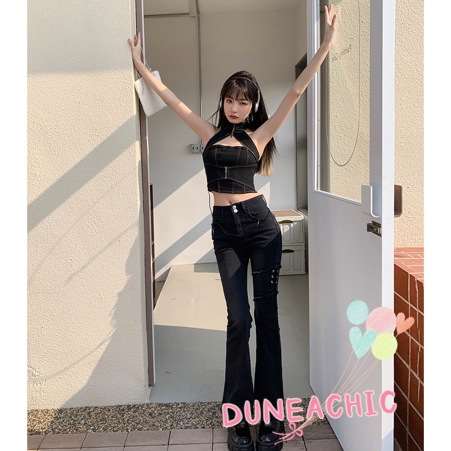 Áo kiểu DUNEA trễ vai phối khóa kéo quyến rũ thời trang dành cho nữ