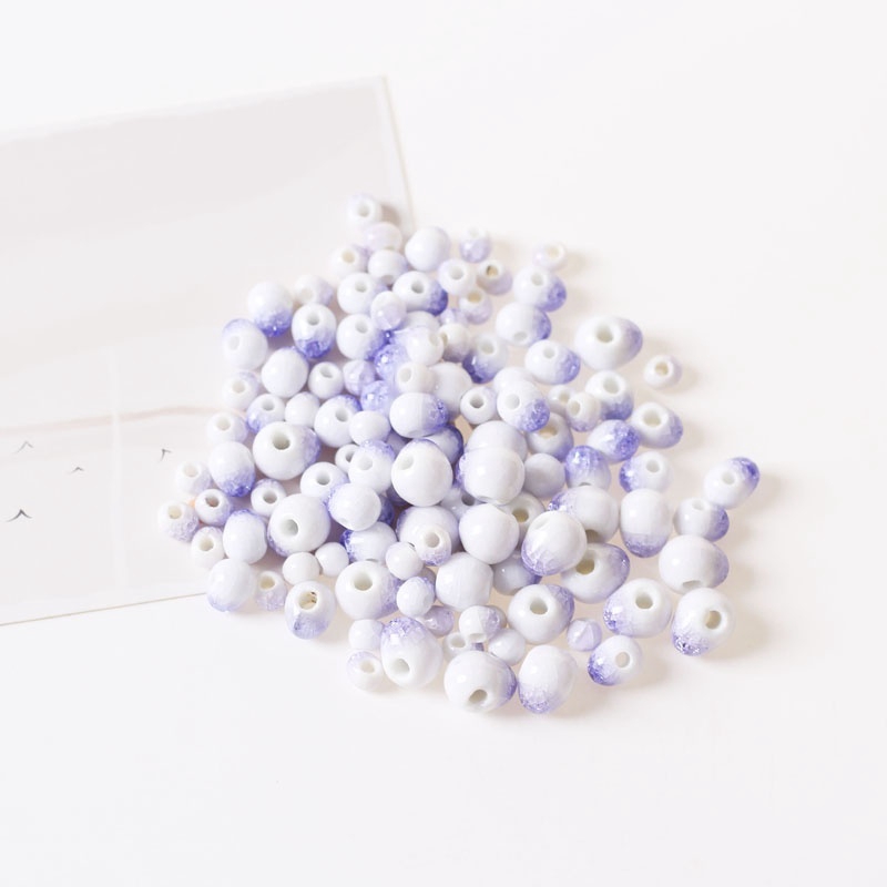 Set 50 hạt gốm hình giọt nước 6/8/10mm màu tím xinh xắn dùng để làm đồ trang sức thủ công