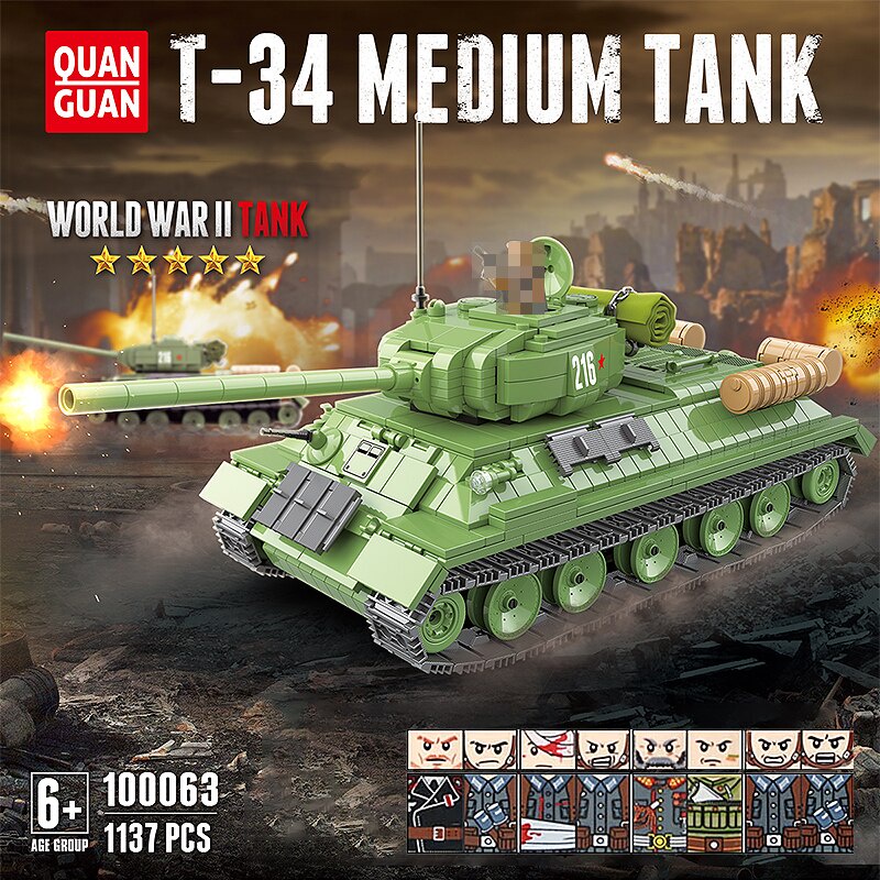 Đồ chơi Lắp ráp Mô hình xe tăng 100063 WW2 Blocks T-34 Medium Tank