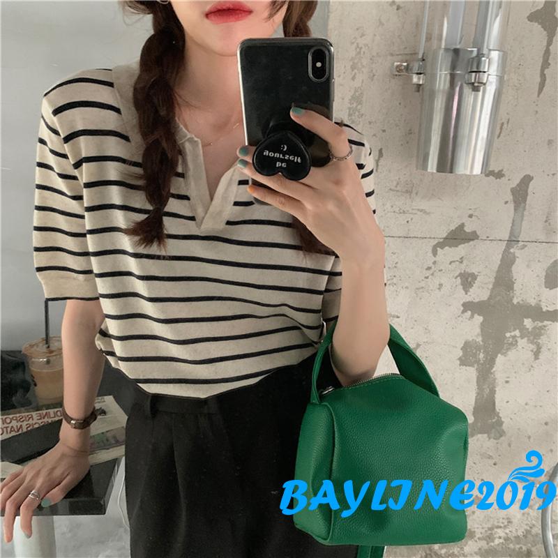 Áo Thun Polo Ngắn Tay Họa Tiết Sọc Ngang Quyến Rũ Dành Cho Nữ | BigBuy360 - bigbuy360.vn