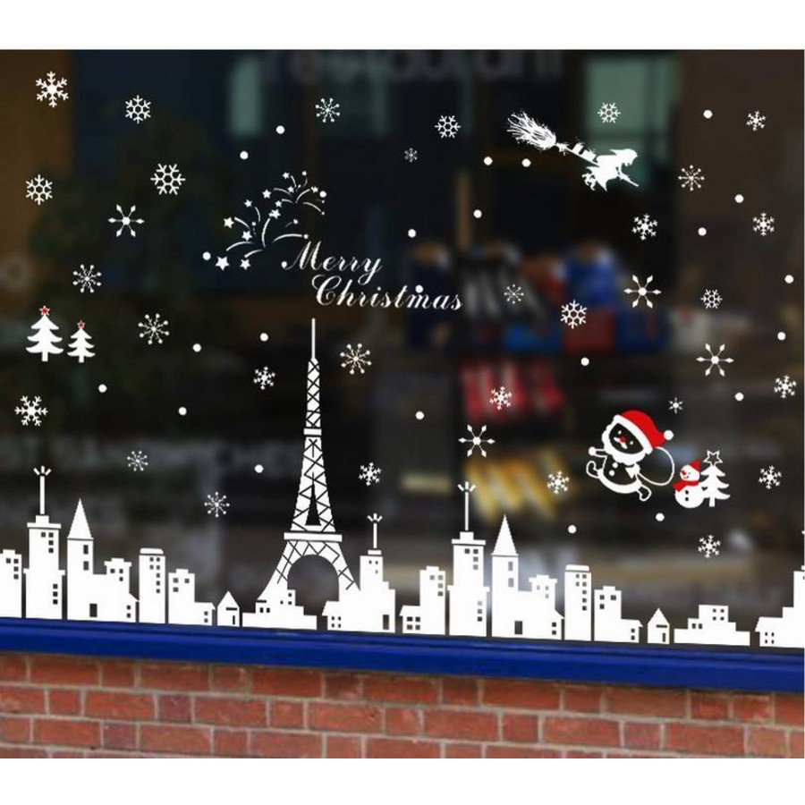DECAL TRANG TRÍ GIÁNG SINH NOEL 2 MẶT THÀNH PHỐ TUYẾT PARIS