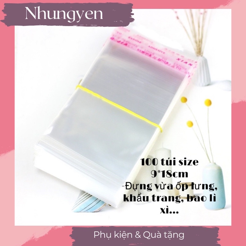 Combo 100 túi OPP dán miệng SIZE 9x18cm đựng phụ kiện, sticker, cột tóc, Scrunchies