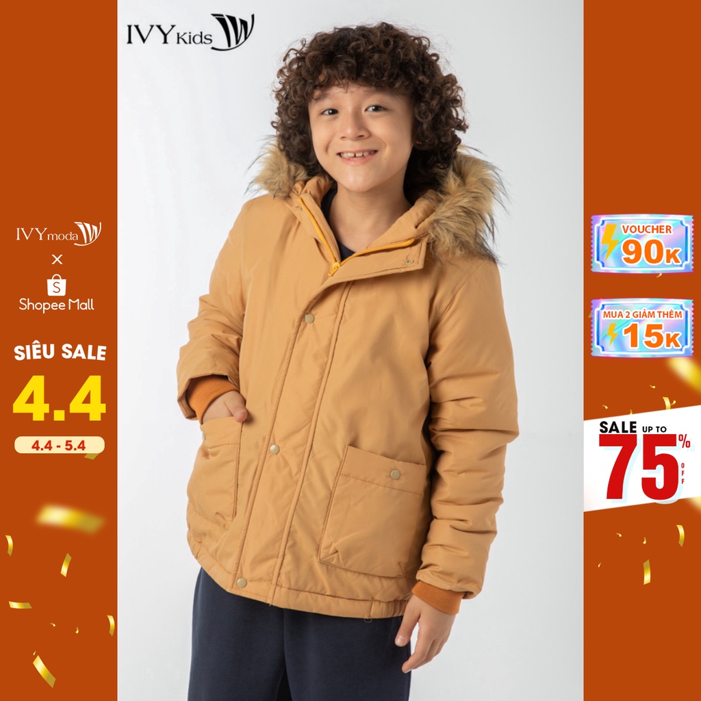 Áo khoác phao bé trai cổ viền lông IVY moda MS 70K1450