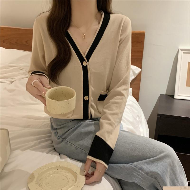 Áo khoác cardigan tay dài cổ chữ V màu sắc thời trang cho nữ