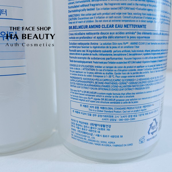 Nước tẩy trang dưỡng ẩm sạch sâu dịu nhẹ cho da nhạy cảm The Face Shop Dr Belmeur Amino Clear Cleansing Water 295ml | BigBuy360 - bigbuy360.vn