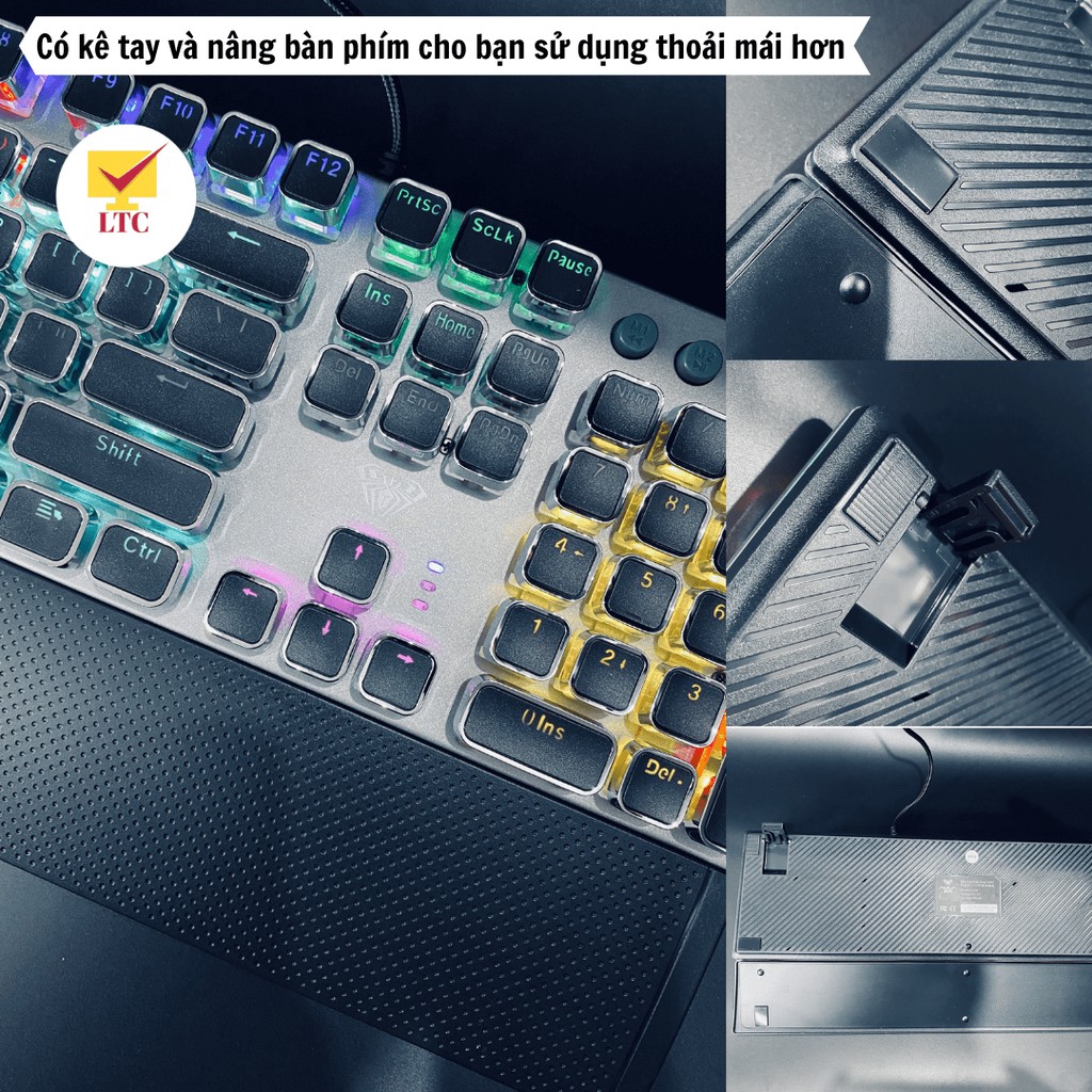 Bàn phím cơ gaming FZ508 FULL LED RGB với hơn 20 chế độ led, keyboard blue switch tặng kèm kê tay cho máy tính laptop pc