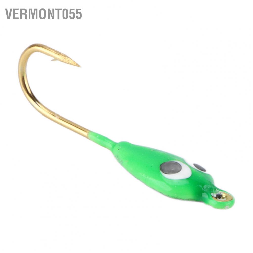 Vermont055 10Pcs Ice Fishing Jigs Barbed Winter Jigging Lures Mini Hook Accessories Green Tadpole Shape