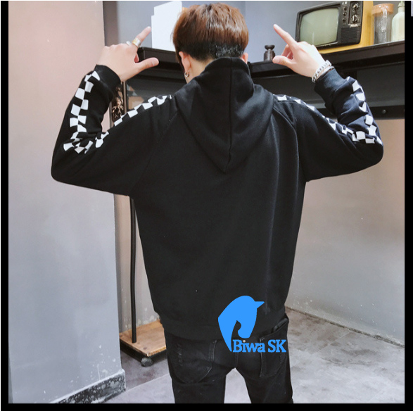 Áo Hoodie Chống Nắng Tránh Mưa Phối Sọc Caro Cánh Tay Cực Trẻ Trung