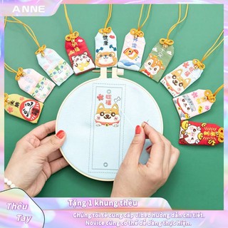 Nghề Thêu/Tự làm-bao gồm cả vòng hoa thêu  Tự làm gói hoạt hình / bài tập thêu dễ thương / Quà tặng thủ công mèo Shiba Inu, hươu và gấu