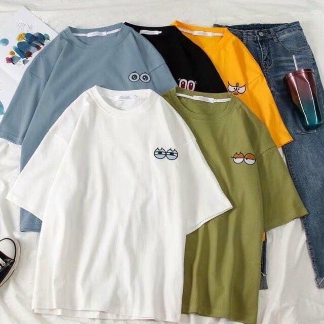 Áo thun trơn form rộng Unisex in hình đôi mắt đáng ngờm siêu hot TTML0064
