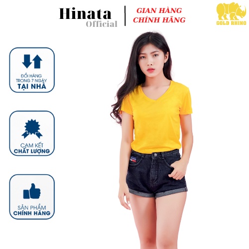 Áo Thun Nữ Trơn Cổ Tim GOLD RHINO, Áo Phông Nữ Basic 100 Cotton Cao Cấp Hàng Hiệu Đẹp Thoáng Mát Tay Ngắn Màu Vàng
