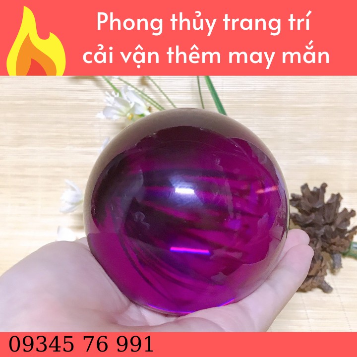 Quả Cầu Phong Thủy Thủy Tinh Tím - Hợp Mệnh Hỏa, Mệnh Thổ - Tặng Kèm Đế