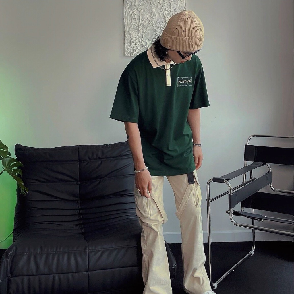 Áo thun polo Plastic TEM NHỰA WZS áo polo cổ trụ ép nhựa - chất thun da cá cotton dày dặn - form rộng unisex nam nữ