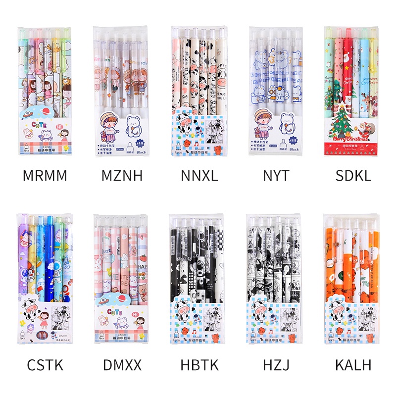 Hộp 6 Bút Mực Gel Ngòi 0.5mm In Hình Động Vật Hoạt Hình Dễ Thương