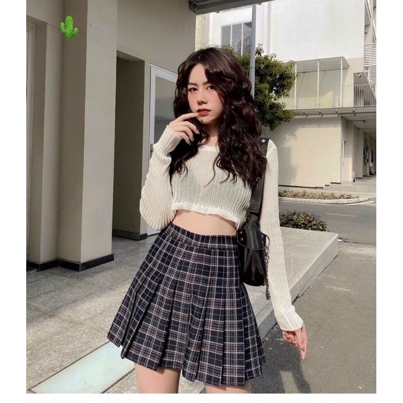 🍀Sét áo crtop + chân váy xếp li