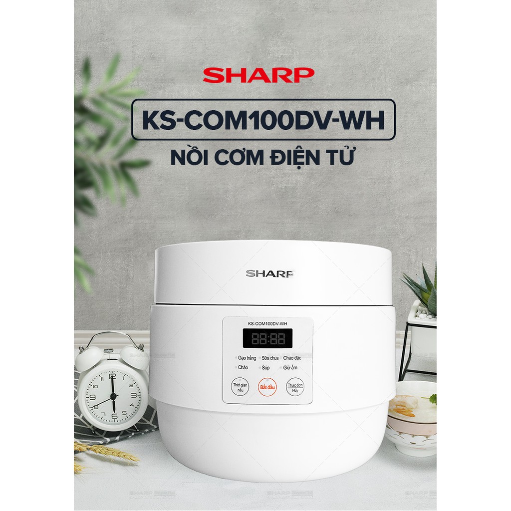 [Mã ELBAU10 giảm 10% đơn 500K]Nồi Cơm Điện Sharp KS-COM100DV-WH 1L 600W [Hẹn giờ, mâm nhiệt 3D, 6 chức năng nấu]