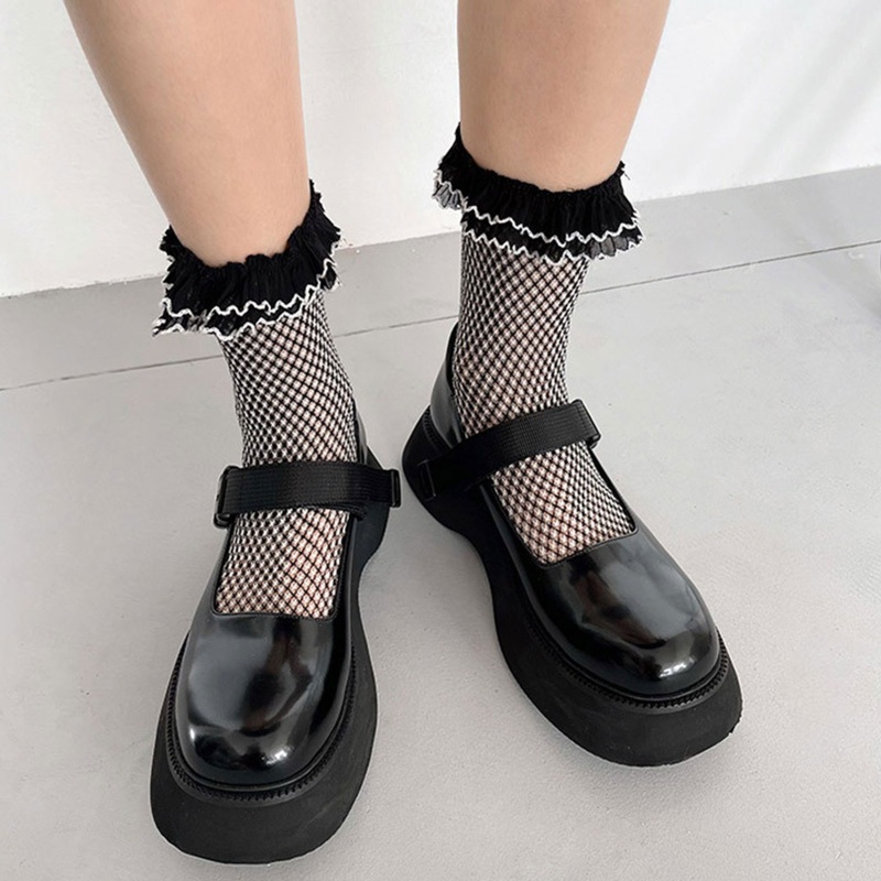 Xixi Tất Lưới Dài Ngang Bắp Chân Phối Ren Xếp Nếp Phong Cách Harajuku Nhật Bản Ngọt Ngào Cho Nữ Hàng Có Sẵn