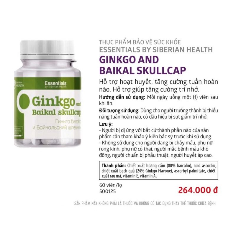 Ginkgo and Baikal Skullcap - Tăng cường trí nhớ, hoạt huyết, tăng cường tuần hoàn não - Siberian Wellness