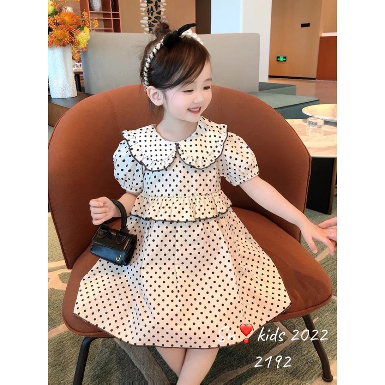 Váy chấm bi nhỏ viền đen bé gái