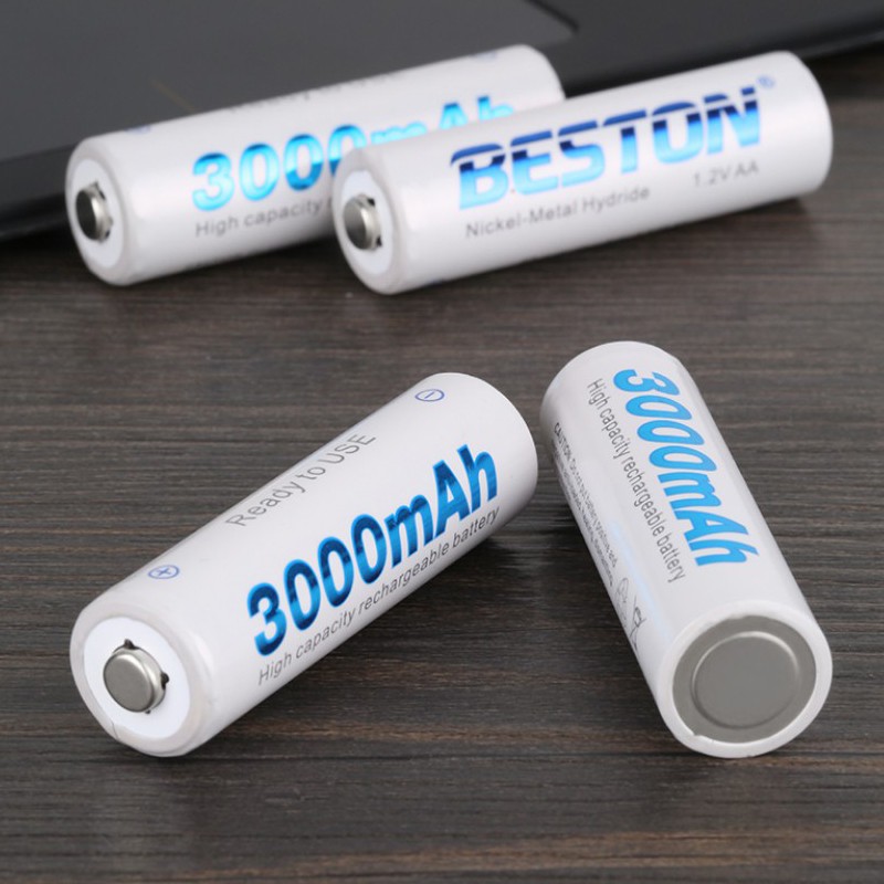 Bộ 4 viên pin sạc AA Beston 3000mah - tặng hộp nhựa đựng pin (Trắng)