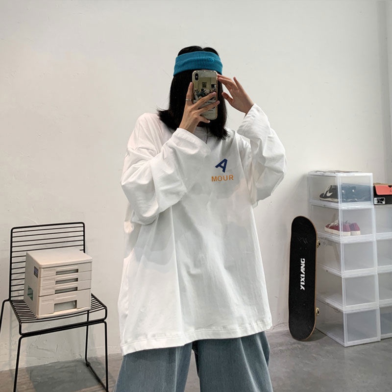 Áo Thun Cotton Tay Dài Màu Trơn Phong Cách Hàn Quốc Mới Cho Nữ