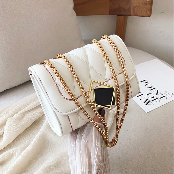 Túi xách nữ đẹp mini đeo chéo khoá gương thời trang Sanbox Shop hoạ tiết kẻ trần trám đi chơi đi tiệc