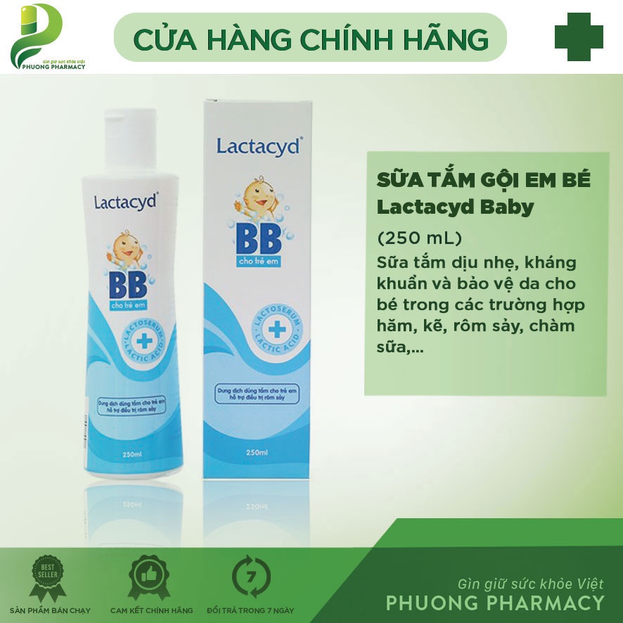 Sữa tắm gội em bé giảm rôm sảy và hăm kẽ Lactacyd BB 250ml