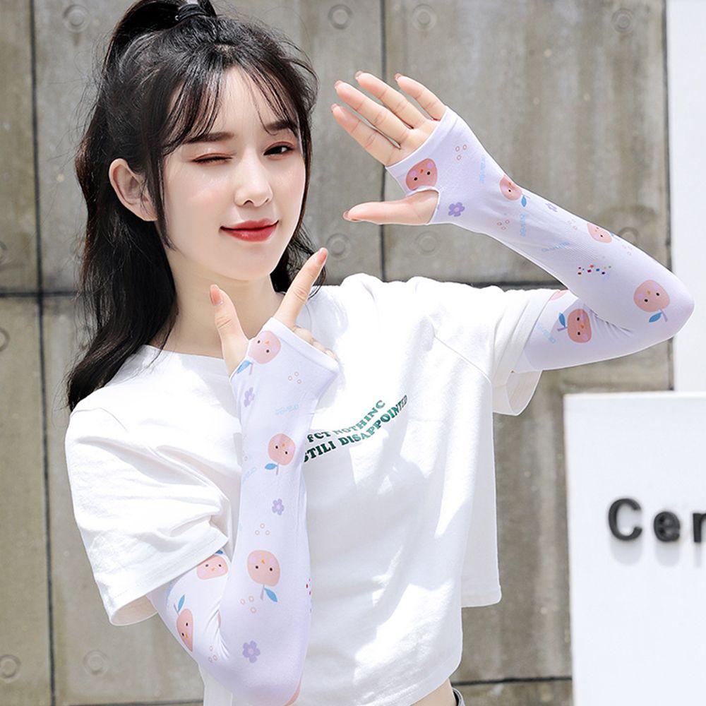 Găng Tay Chống Nắng Tia UV Bằng Lụa Lạnh In Họa Tiết Hoạt Hình Cho Nữ