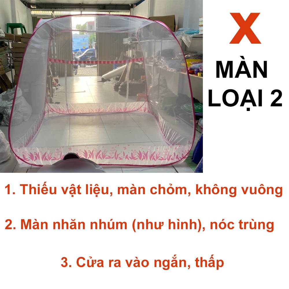 Màn chụp đỉnh vuông không chân viền, Mùng chụp tự bung gấp gọn chống muỗi hiệu quả