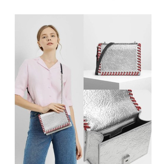 Túi xách Charles & Keith - Grommet Accented Crossbody Bag Sale chính hãng