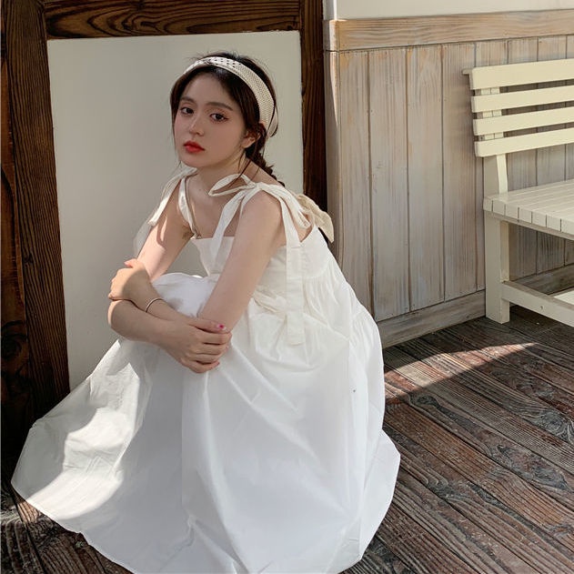 Đầm Hai Dây Dáng Rộng Đính Nơ Thời Trang Mùa Hè Cho Nữ